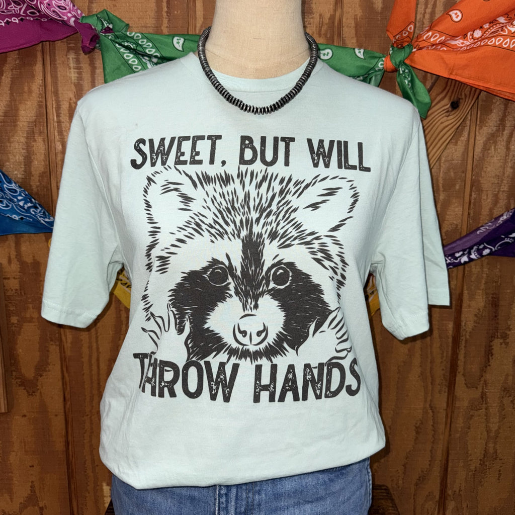 Women's Throwin' Hands Raccoon Graphic Tee