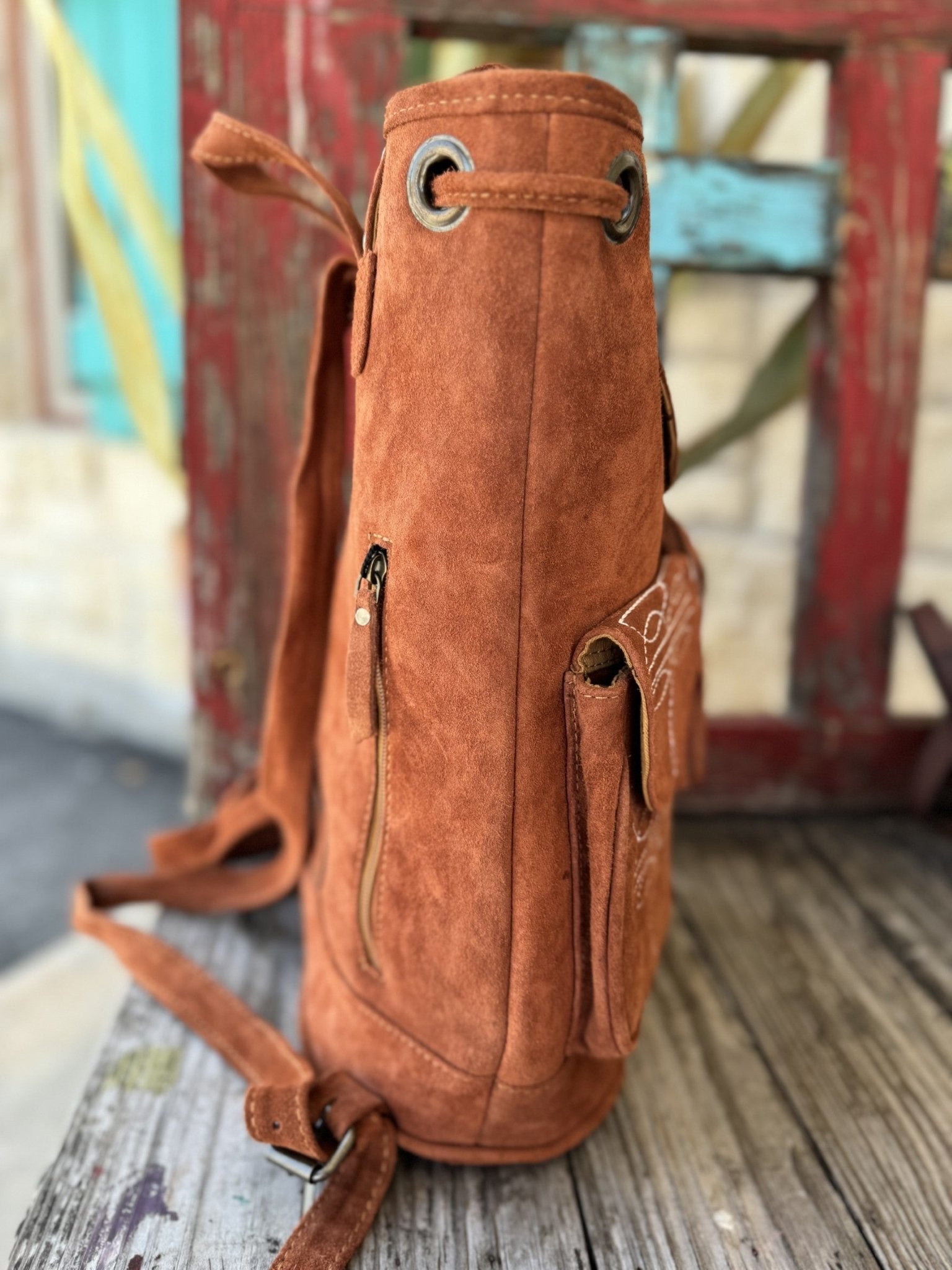 Ladies American Darling Tan Suede Backpack with Fringe - ADBG1624C