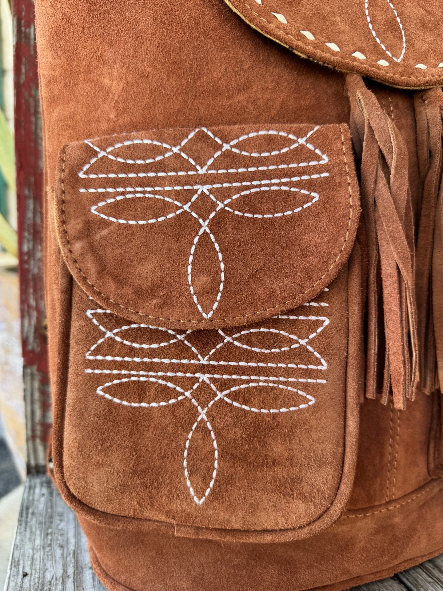 Ladies American Darling Tan Suede Backpack with Fringe - ADBG1624C