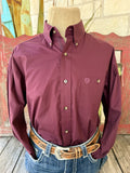 Men's solid wine long-sleeve shirt with a button-down collar, contrasting front buttons and a single embroidered chest pocket — Blair's Western Wear Marble Falls TX