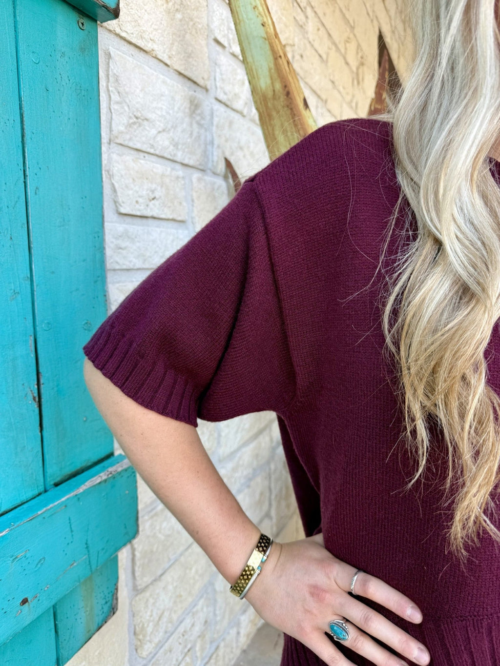 Women's Plum Oversized Hi-Low Short Sleeve Knit Sweater Top
