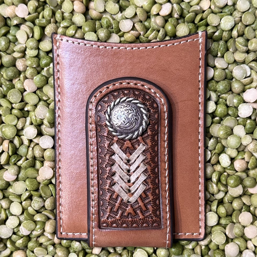 Men's Tooled Rawhide Concho Money Clip Wallet