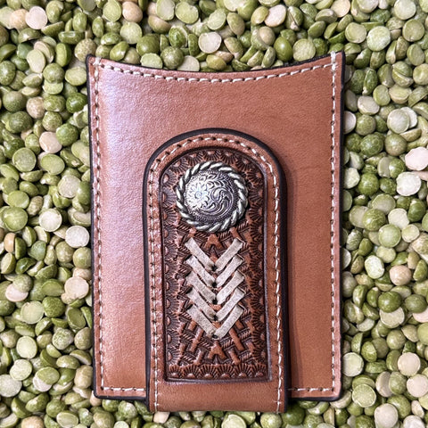Men's Tooled Rawhide Concho Money Clip Wallet