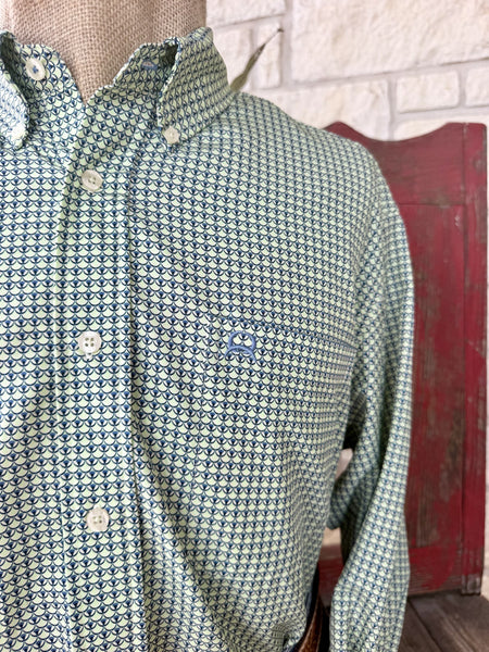 Men's Cinch Lime and Navy Long Sleeve Button-Up Shirt