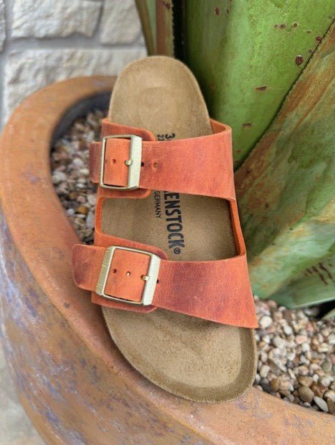 Birkenstock Women's Arizona Burnt Orange Oiled Leather Soft Footbed Sandal