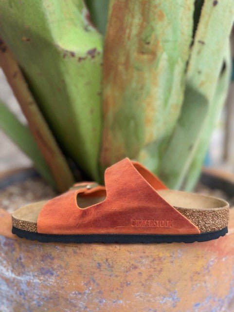 Birkenstock Women's Arizona Burnt Orange Oiled Leather Soft Footbed Sandal
