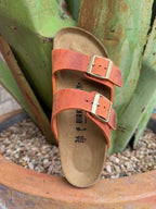 Birkenstock Women's Arizona Burnt Orange Oiled Leather Soft Footbed Sandal