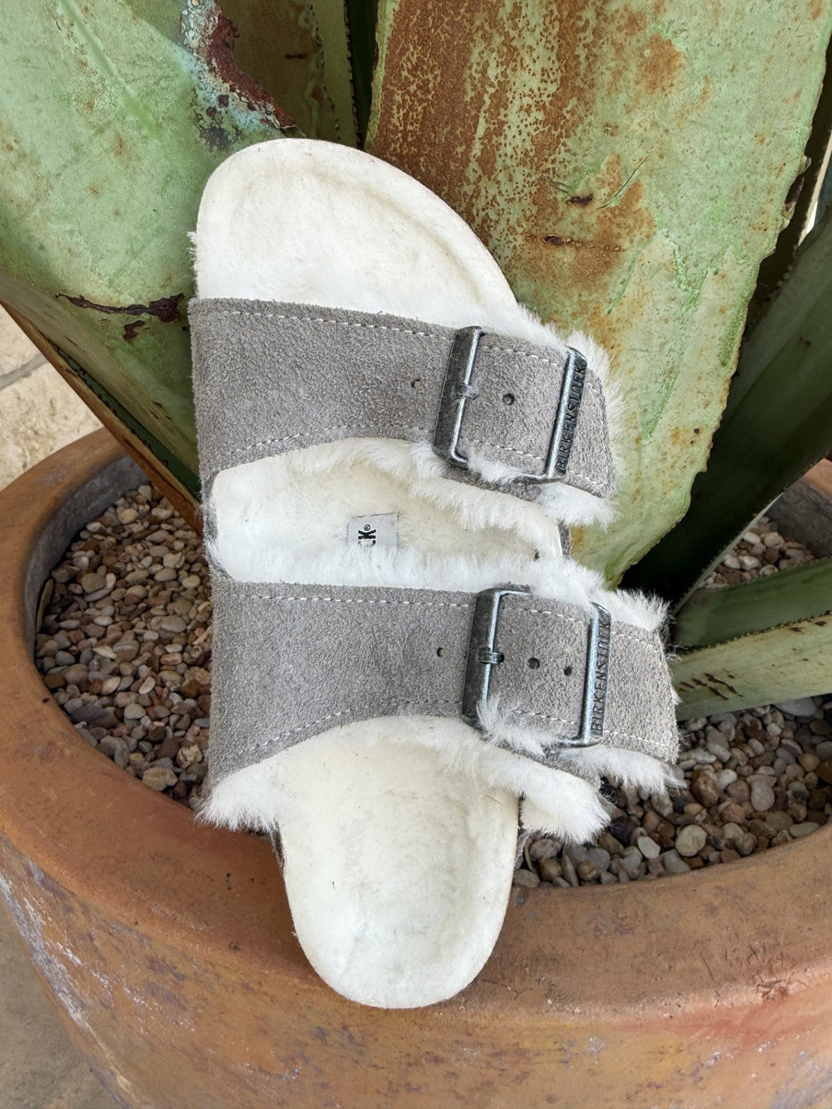 Birkenstock Women's Arizona Grey Suede Shearling Sandal