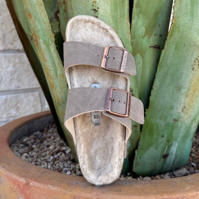 Birkenstock Women's Arizona Taupe Suede Shearling Sandal