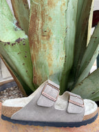 Birkenstock Women's Arizona Taupe Suede Shearling Sandal