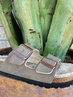 Birkenstock Women's Arizona Taupe Suede Shearling Sandal