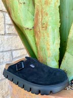 Birkenstock Women's Boston Black Suede Platform Clog
