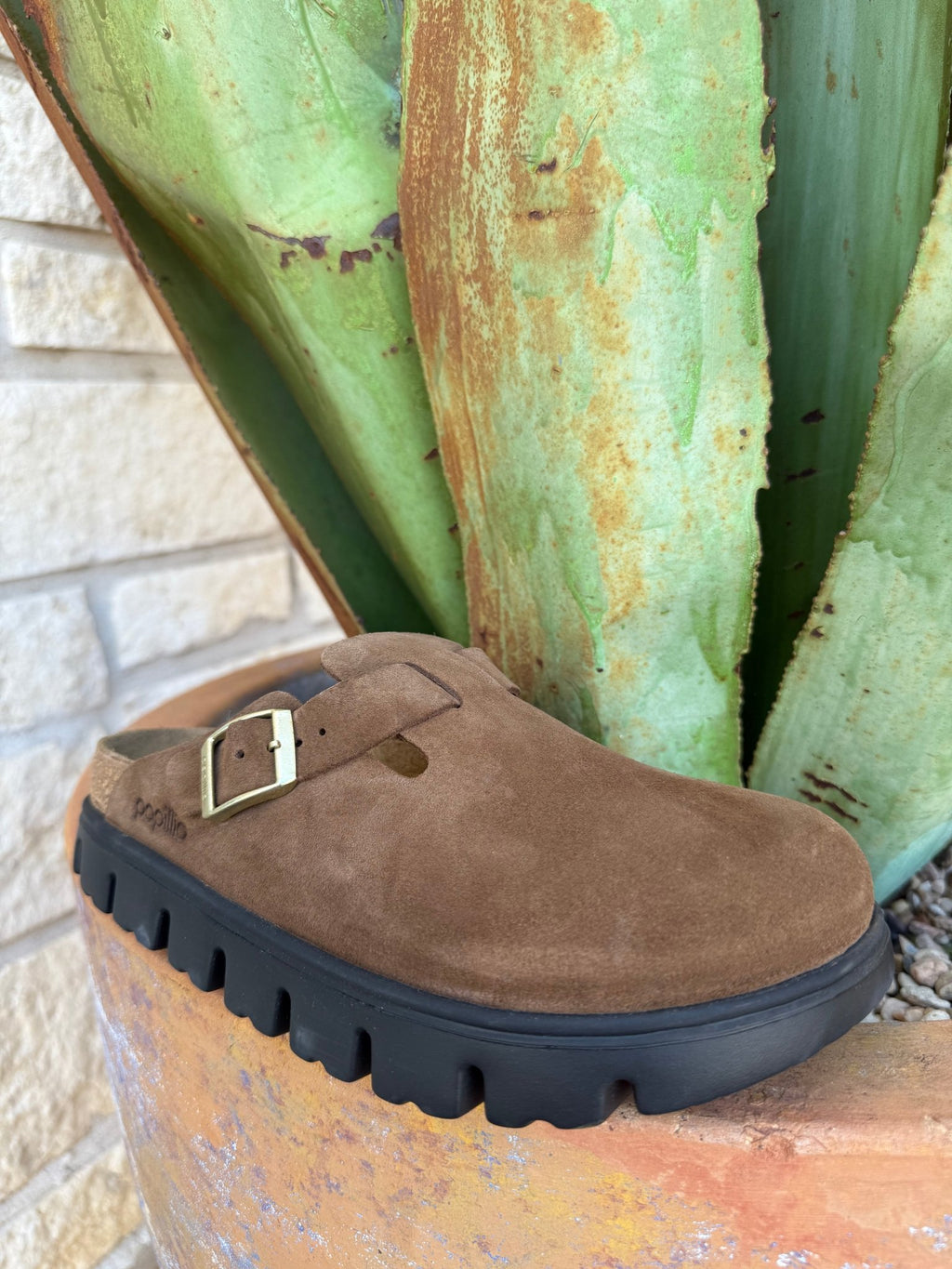 Birkenstock Women's Boston Chunky Dark Tea Suede Platform Clog