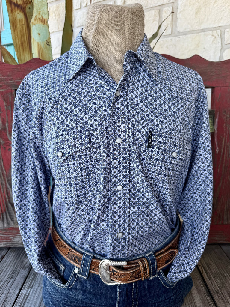 Men's WHT/OLIVE/NAVY plaid print long-sleeve shirt — Blair's Western Wear Marble Falls TX