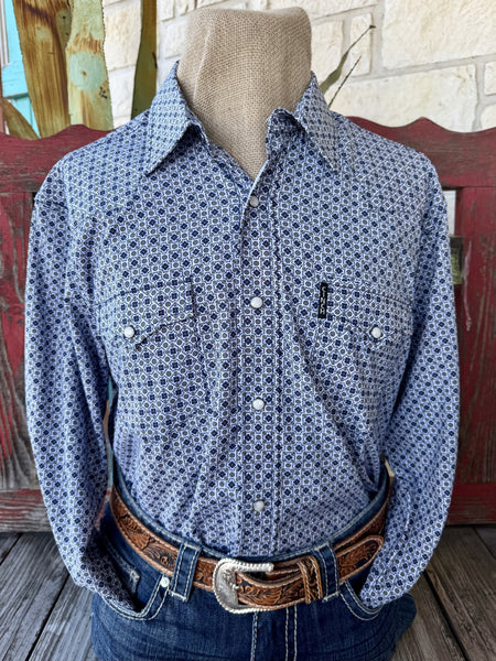 Men's WHT/OLIVE/NAVY plaid print long-sleeve shirt — Blair's Western Wear Marble Falls TX