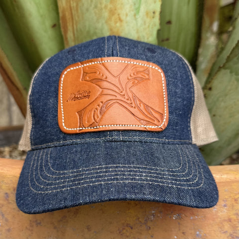 Women's Denim Leather Cross Patch Trucker Cap