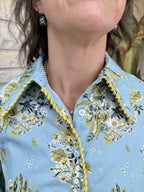 Women's Light Blue Floral Button-Up Blouse