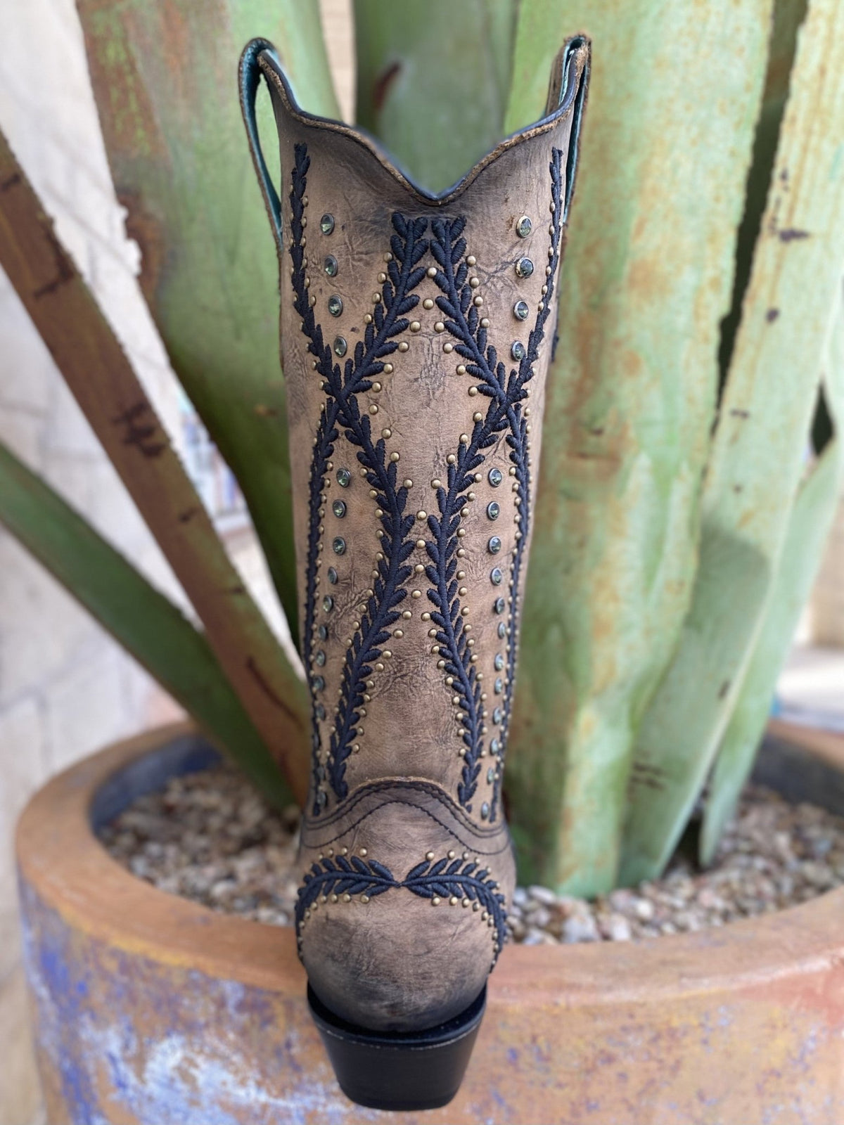 Corral Black/Brown Embroidery with Studs Women's Boot - Z5247 - BLAIR'S Western Wear located in Marble Falls Tx
