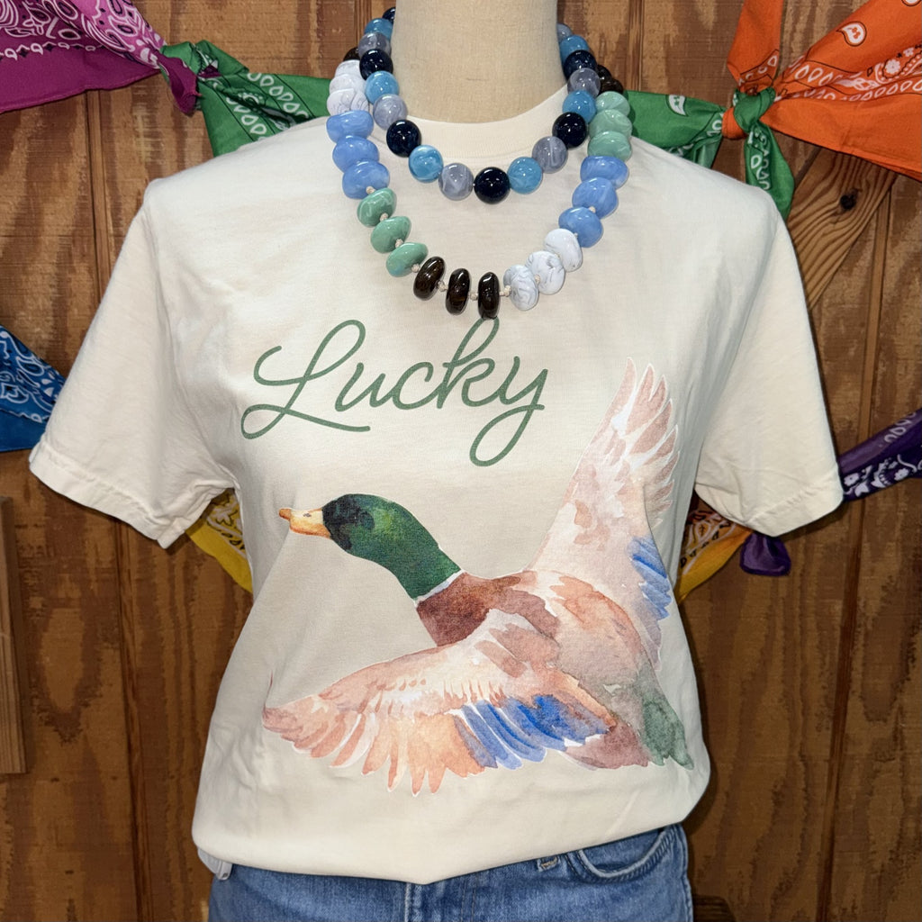 Women's Lucky Duck Watercolor Mallard Graphic Tee