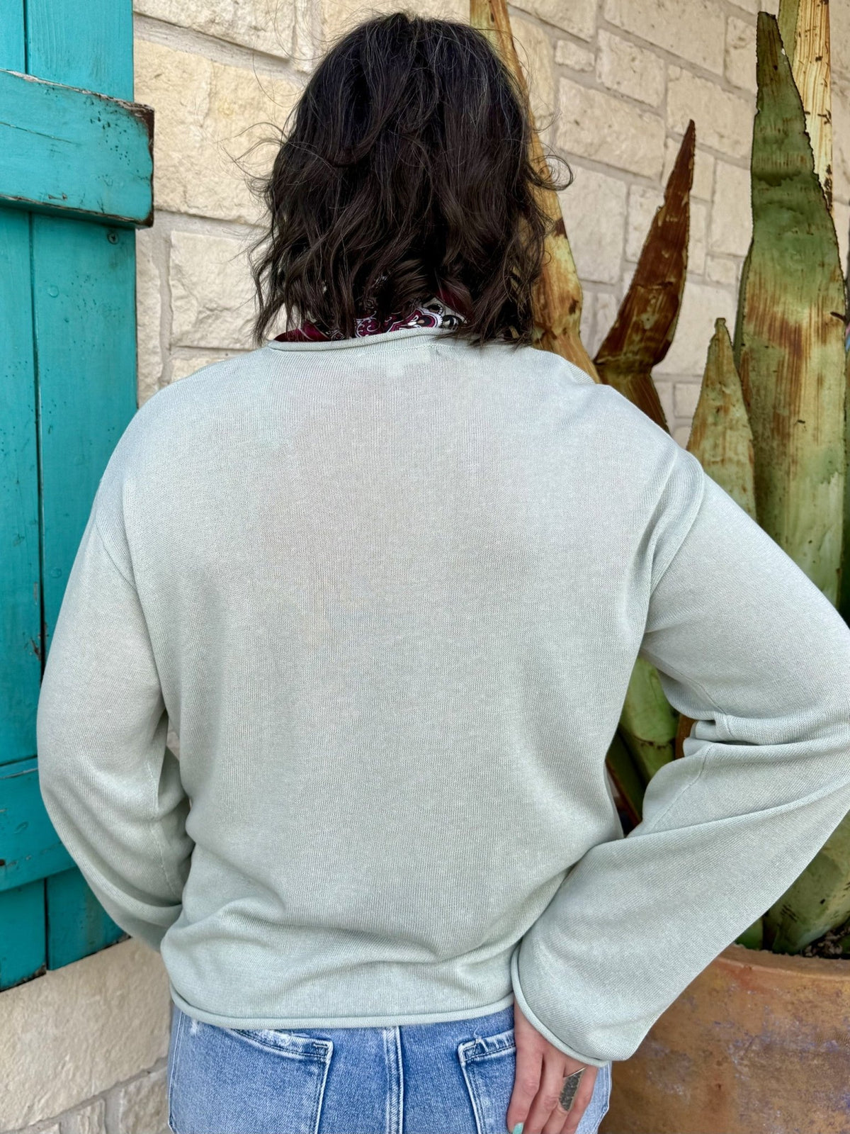 Women's Sage Green Lightweight Knit Pullover Sweater