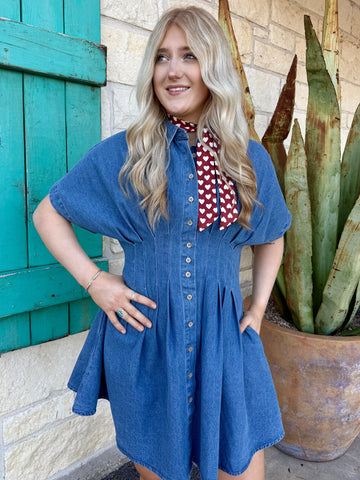 Ladies Pleated Waist Dress - DK14829