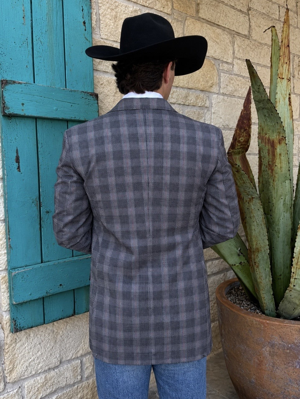 Men's Black and White Plaid Sport Coat