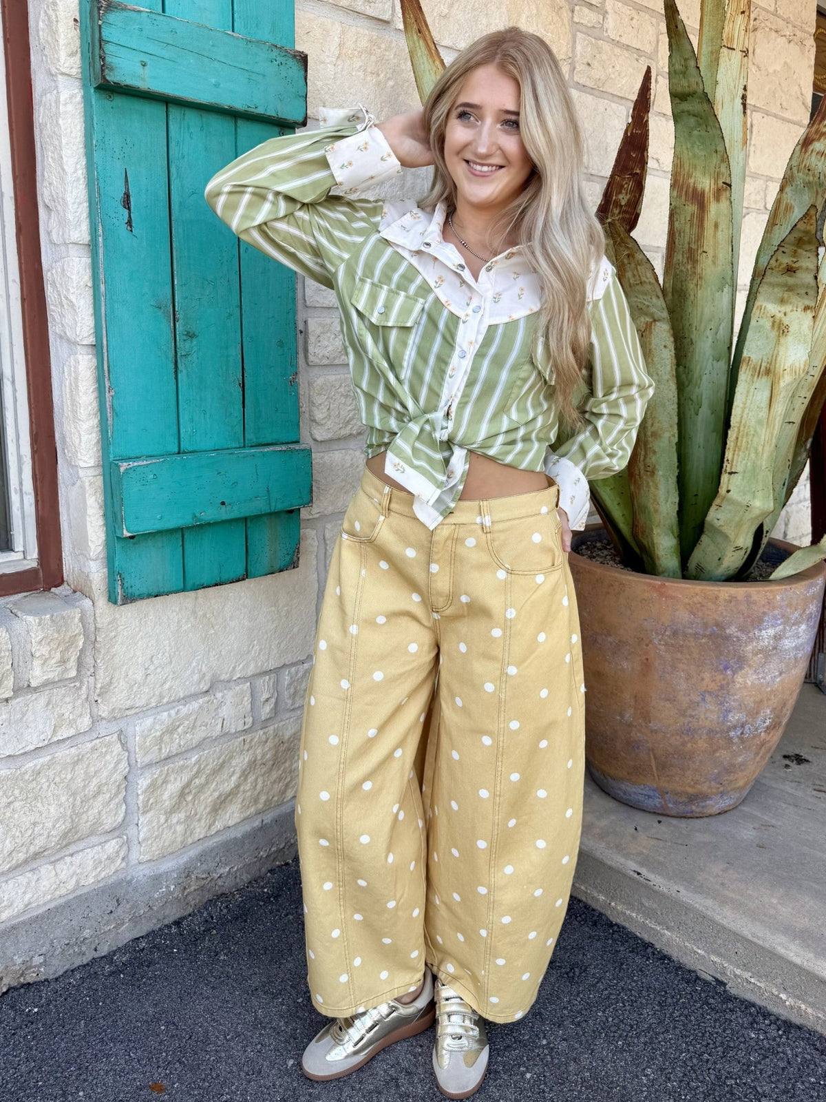 Women's Olive Stripe Retro Snap Shirt with Floral Yoke