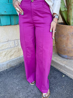 Women's Magenta High Rise Wide Leg Dress Pant