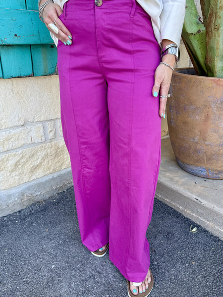 Women's Magenta High Rise Wide Leg Dress Pant