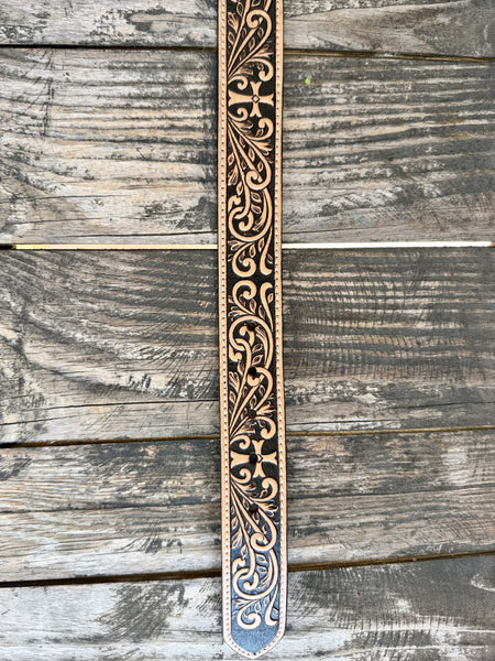 Men's Two-Tone Tooled Cross Belt