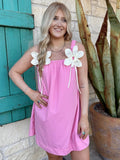 Women's Pink Floral Shoulder Mini Dress