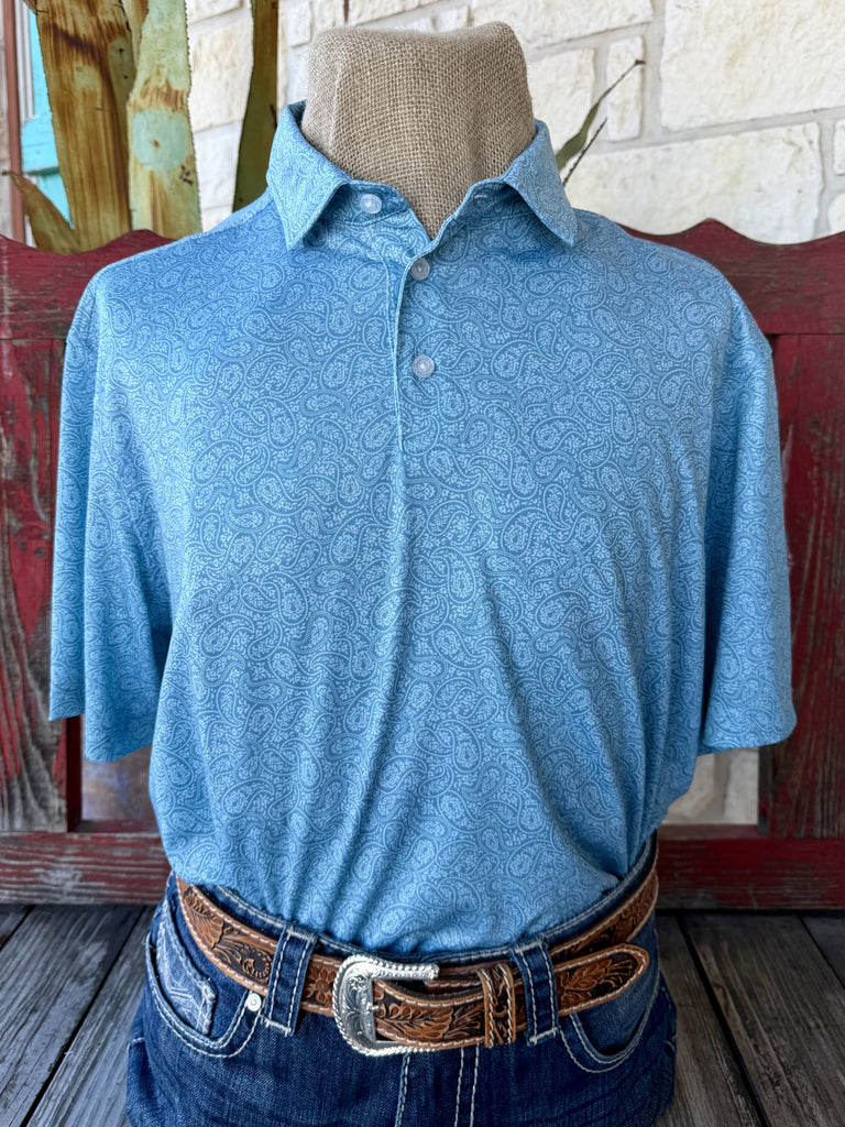 Men's teal paisley pullover short sleeve shirt — Blair's Western Wear Marble Falls TX