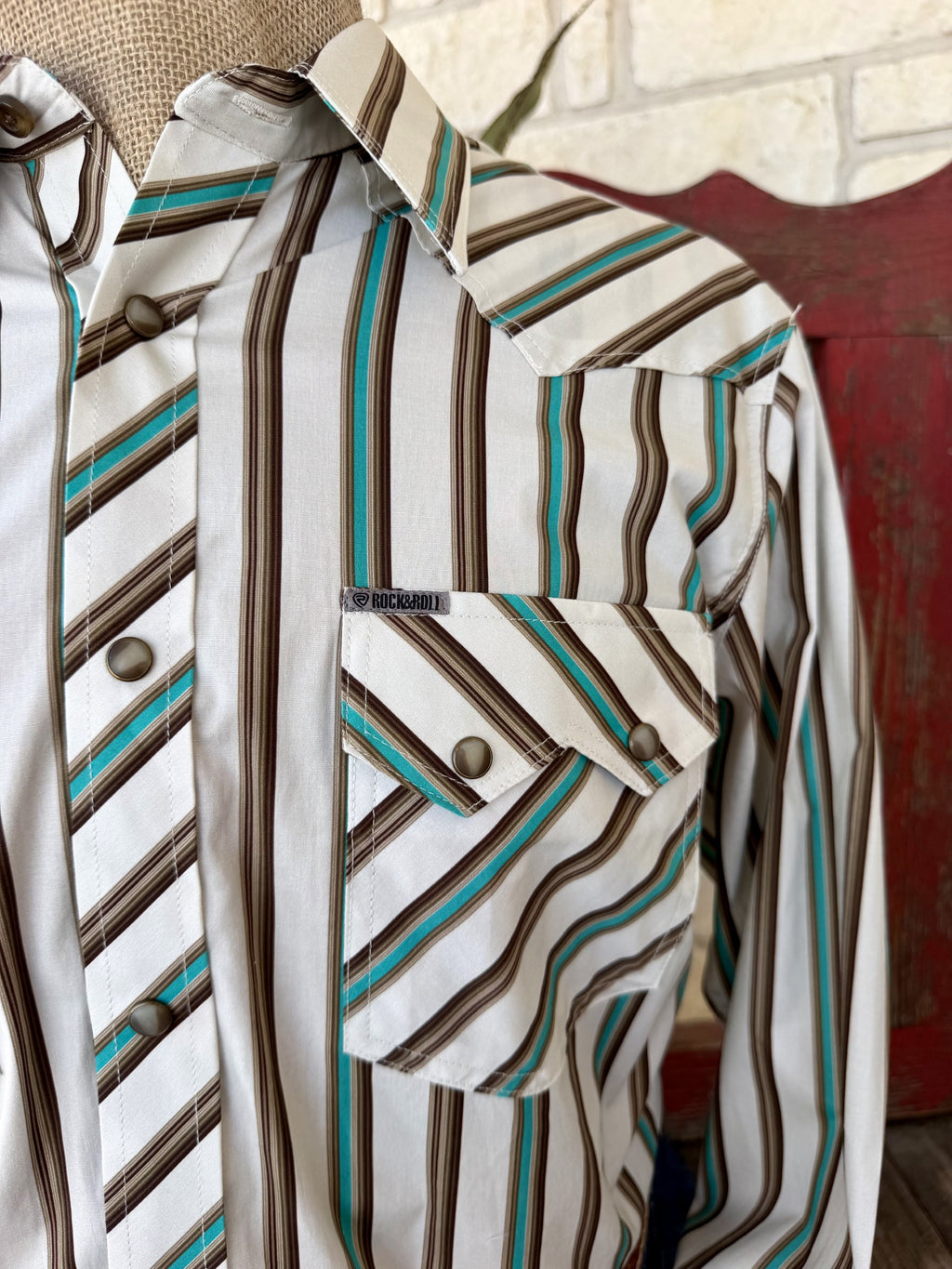 Men's Rock & Roll White Striped Pearl Snap Shirt