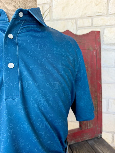 Men's Ferrell Blue Short Sleeve Western Polo