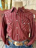 Men's Cinch wine and olive long sleeve print modern fit button-up shirt — Blair's Western Wear Marble Falls TX