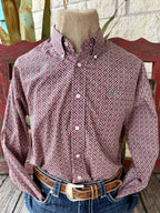 Men's Cinch wine and gray long sleeve print button-up shirt — Blair's Western Wear Marble Falls TX