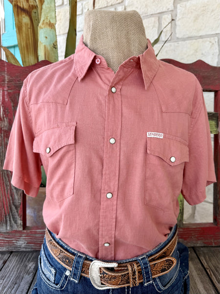 Men's Sendero Nantucket Red solid short sleeve western shirt with pearl snap buttons and dual chest pockets — Blair's Western Wear Marble Falls TX
