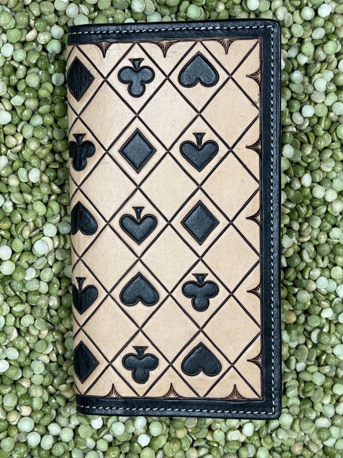 Men's Checkbook Card Suits Tooled Leather Wallet