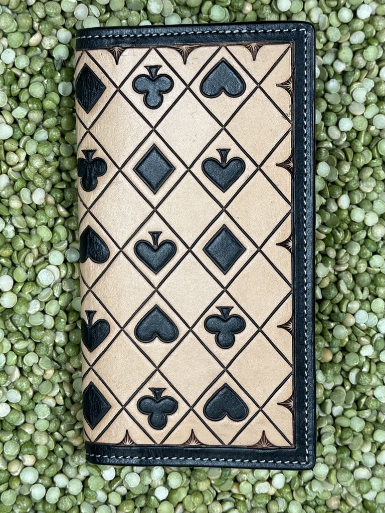 Men's Checkbook Card Suits Tooled Leather Wallet
