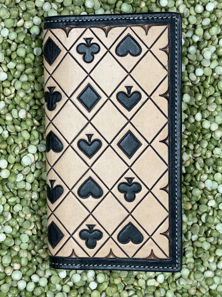 Men's Checkbook Card Suits Tooled Leather Wallet