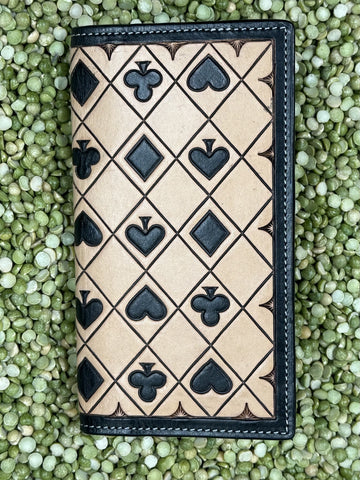 Men's Checkbook Card Suits Tooled Leather Wallet