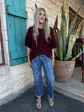 Women's Plum Oversized Hi-Low Short Sleeve Knit Sweater Top