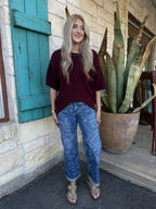 Women's Plum Oversized Hi-Low Short Sleeve Knit Sweater Top