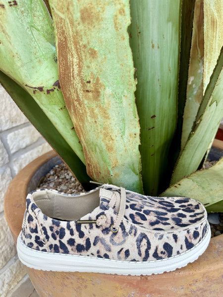 Women's Tan and Black Leopard Suede Slip-On Shoe