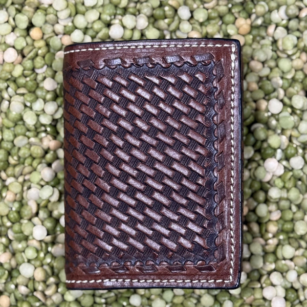 Men's Basketweave Tooled Leather Trifold Wallet