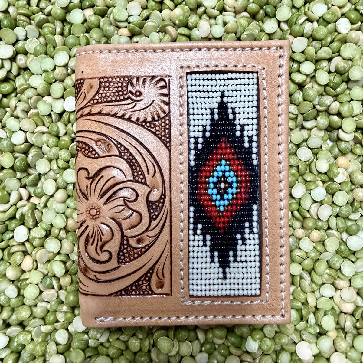 Men’s bifold wallet with Aztec-inspired beaded design — Blair's Western Wear Marble Falls TX