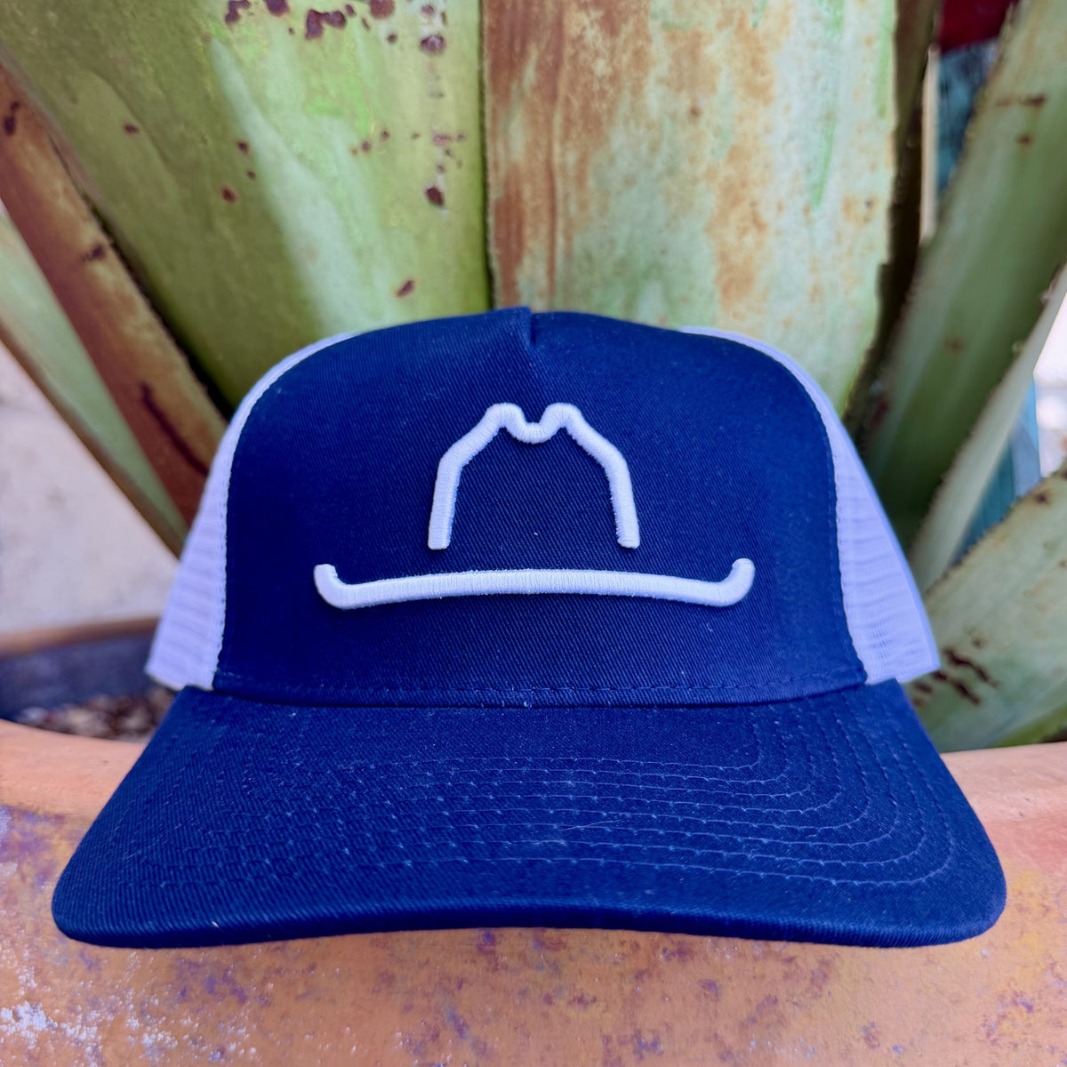 Men's Vaquero navy and white embroidered mesh trucker cap — Blair's Western Wear Marble Falls TX