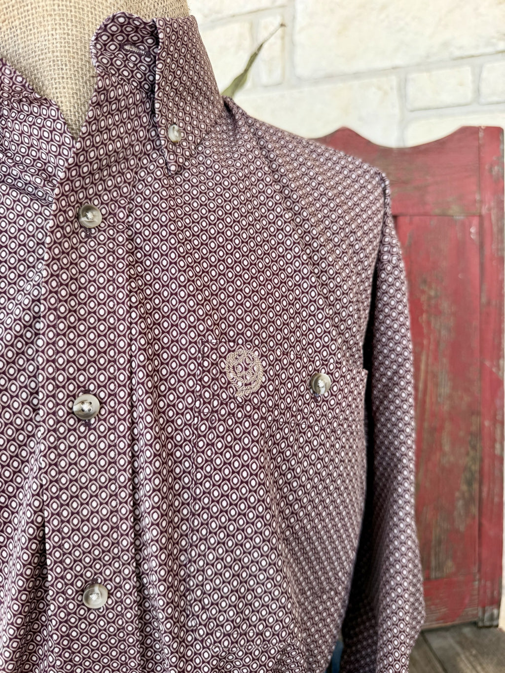 Men's Wrangler Brown and Tan Geometric Print Shirt