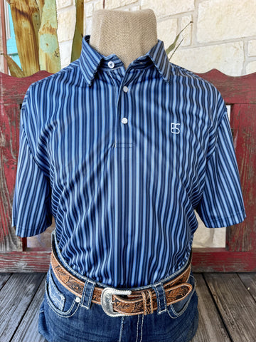 Men's navy and light blue snap pullover short sleeve Western shirt — Blair's Western Wear Marble Falls TX