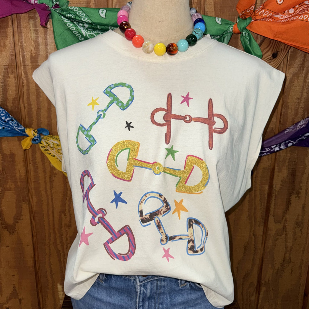 Women's Fun Bits Colorful Horse Bit Graphic Crop Tee